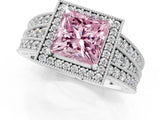 White gold Fancy Pink Princess Cut Halo Diamond Split Shank Ring with Prong Setting_1