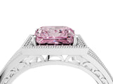 White gold Fancy Pink Princess Cut Halo Diamond Split Shank Ring with Prong Setting_4