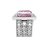 White gold Fancy Pink Princess Cut Halo Diamond Split Shank Ring with Prong Setting_5