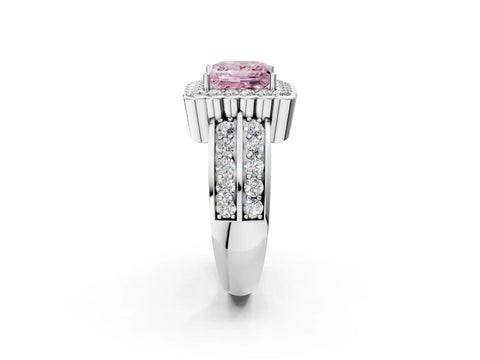 White gold Fancy Pink Princess Cut Halo Diamond Split Shank Ring with Scalloped Prong Setting_14