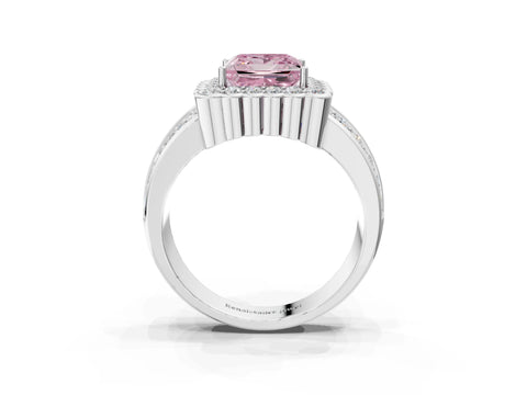 White gold Fancy Pink Princess Cut Halo Diamond Split Shank Ring with Scalloped Prong Setting_15