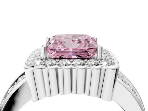 White gold Fancy Pink Princess Cut Halo Diamond Split Shank Ring with Scalloped Prong Setting_16