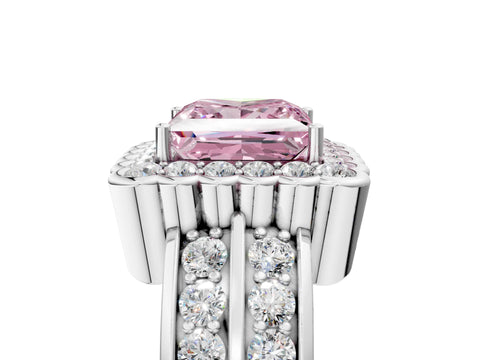 White gold Fancy Pink Princess Cut Halo Diamond Split Shank Ring with Scalloped Prong Setting_17