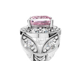 White gold Fancy Pink Princess Cut Halo Milgrain Diamond Engagement Ring with Leaf Band and Four-Prong Setting_5