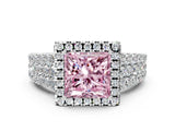 White gold Fancy Pink Princess Cut Halo Pavé Diamond Engagement Ring with Split Shank and Four-Prong Setting_3
