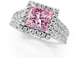 White gold Fancy Pink Princess Cut Halo Pavé Diamond Engagement Ring with Split Shank and Four-Prong Setting_4
