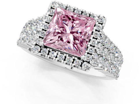 White gold Fancy Pink Princess Cut Halo Pavé Diamond Engagement Ring with Split Shank and Four-Prong Setting_4