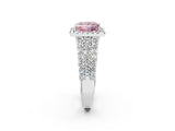 White gold Fancy Pink Princess Cut Halo Pavé Diamond Engagement Ring with Split Shank and Four-Prong Setting_5