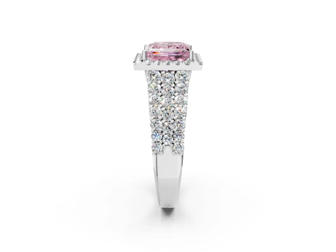 White gold Fancy Pink Princess Cut Halo Pavé Diamond Engagement Ring with Split Shank and Four-Prong Setting_5