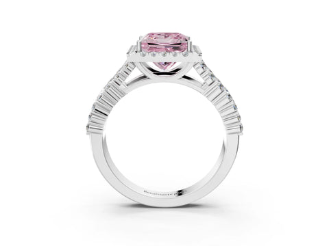 White gold Fancy Pink Princess Cut Halo Pavé Diamond Engagement Ring with Split Shank and Four-Prong Setting_6