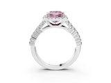 White gold Fancy Pink Princess Cut Halo Pavé Diamond Engagement Ring with Split Shank and Four-Prong Setting_6