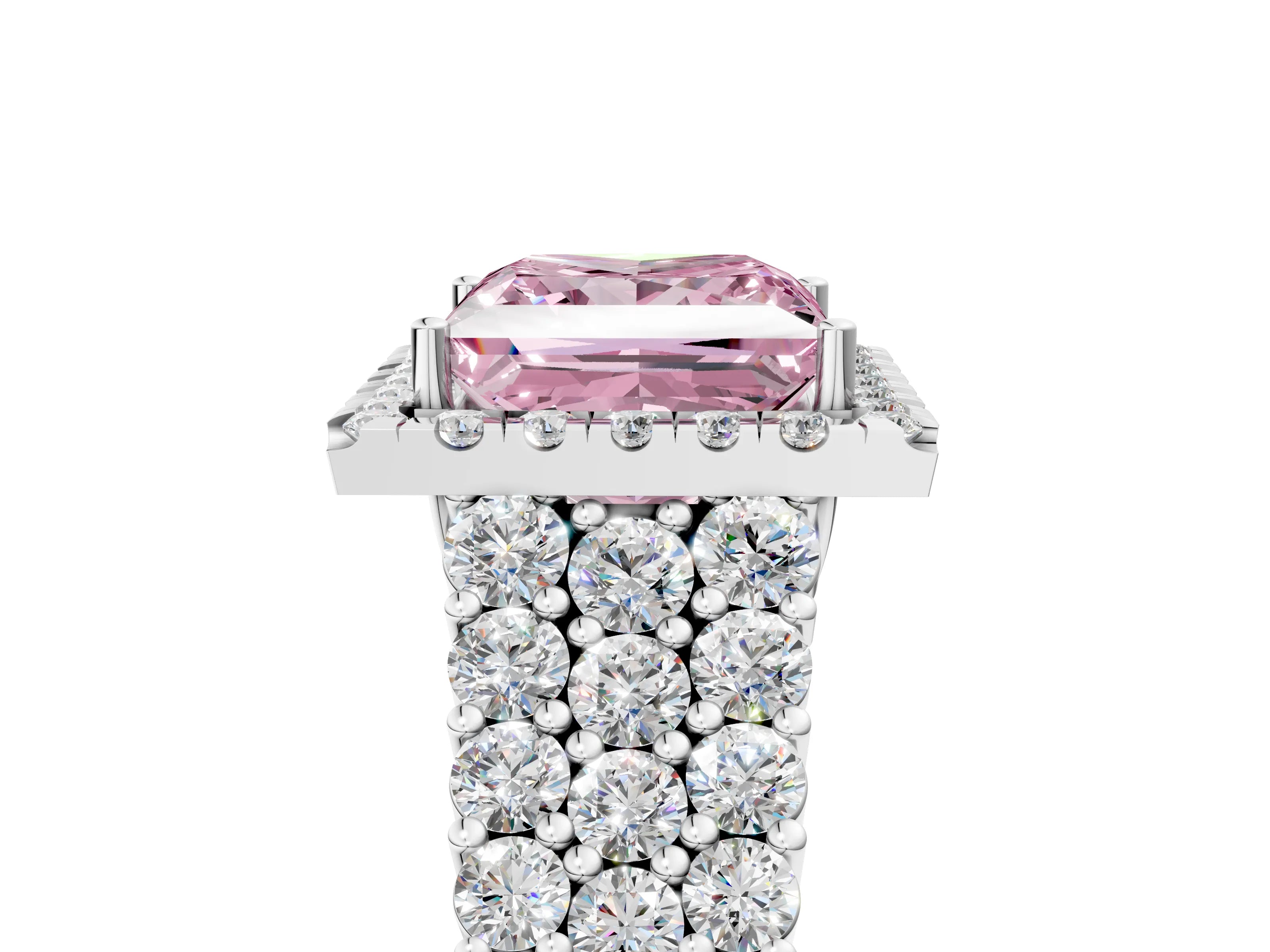 White gold Fancy Pink Princess Cut Halo Pavé Diamond Engagement Ring with Split Shank and Four-Prong Setting_8