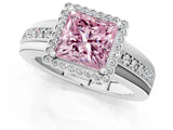 White gold Fancy Pink Princess  Cut Halo Pave Band Four-Prong Ring_30