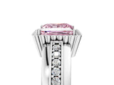 White gold Fancy Pink Princess  Cut Halo Pave Band Four-Prong Ring_34
