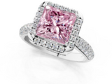 White gold Fancy Pink Princess  Cut Halo Pave Band Four-Prong Setting Ring_1