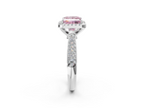 White gold Fancy Pink Princess  Cut Halo Pave Band Four-Prong Setting Ring_2