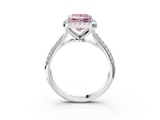 White gold Fancy Pink Princess  Cut Halo Pave Band Four-Prong Setting Ring_3