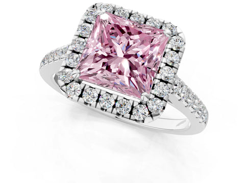 White gold Fancy Pink Princess Cut Halo Pave Diamond Engagement Ring with Four-Prong Setting_1