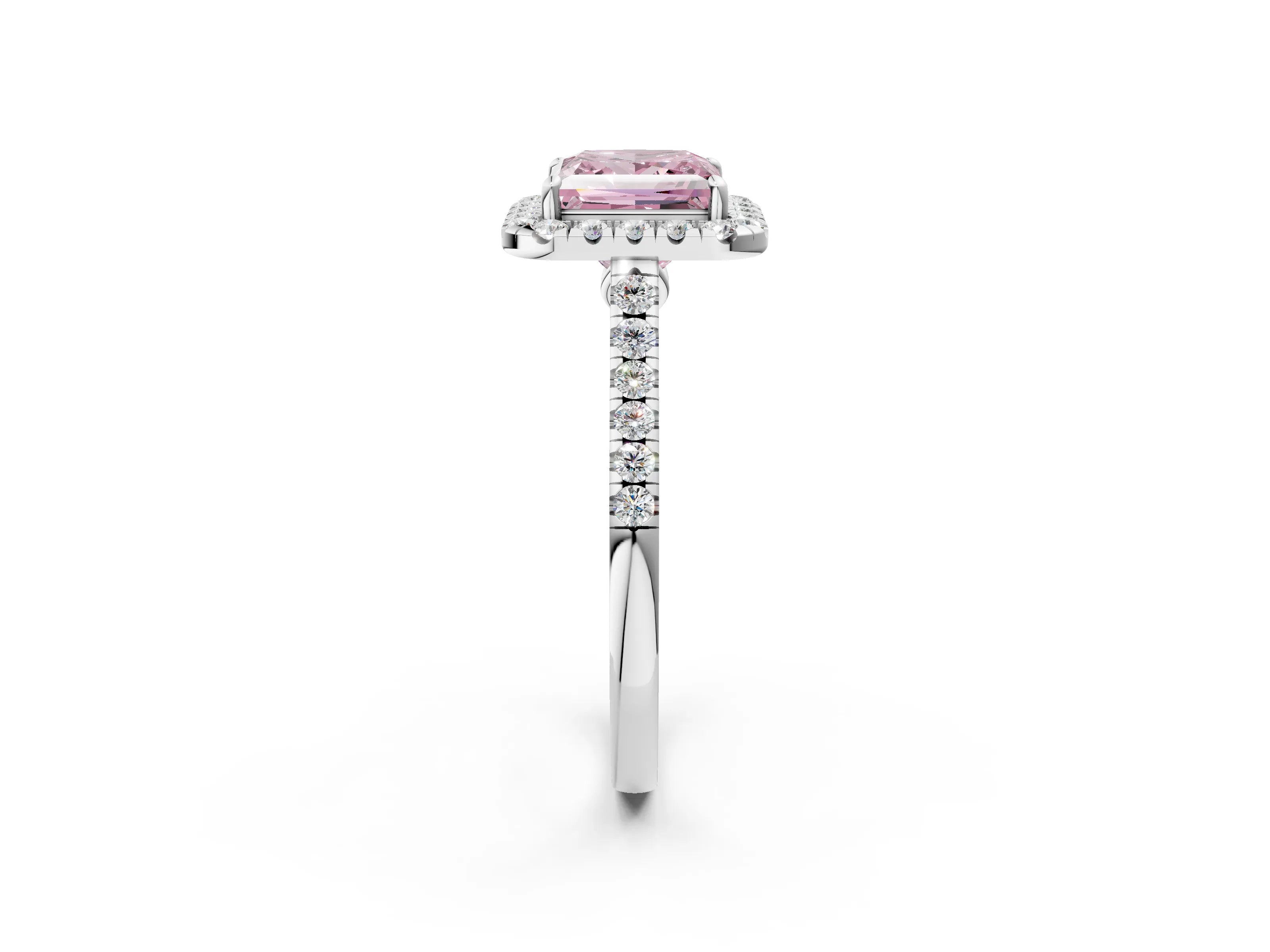 White gold Fancy Pink Princess Cut Halo Pave Diamond Engagement Ring with Four-Prong Setting_2