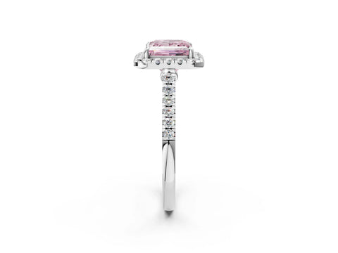 White gold Fancy Pink Princess Cut Halo Pave Diamond Engagement Ring with Four-Prong Setting_2