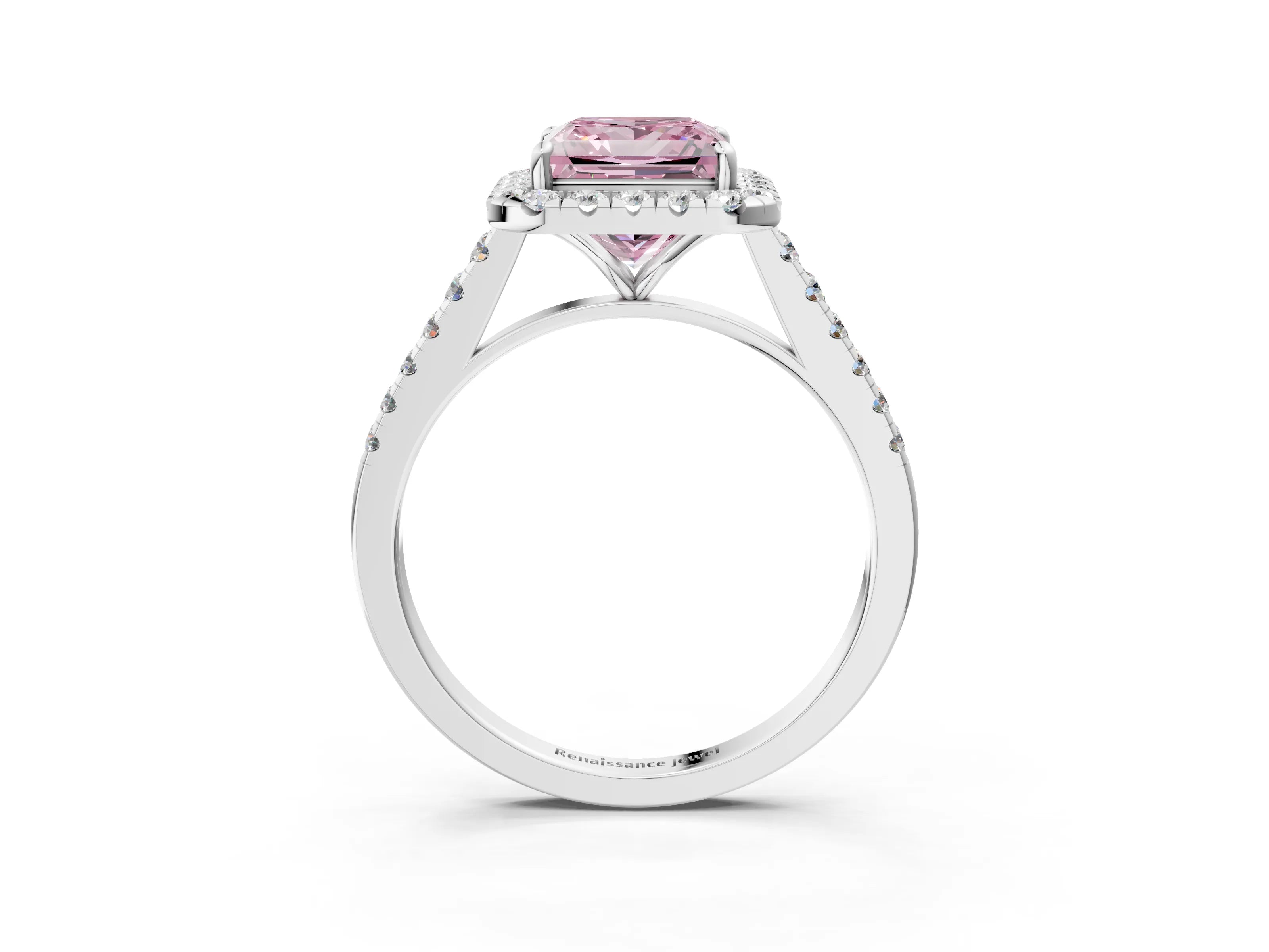White gold Fancy Pink Princess Cut Halo Pave Diamond Engagement Ring with Four-Prong Setting_3