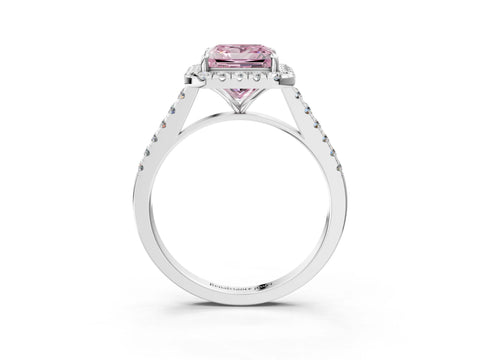 White gold Fancy Pink Princess Cut Halo Pave Diamond Engagement Ring with Four-Prong Setting_3
