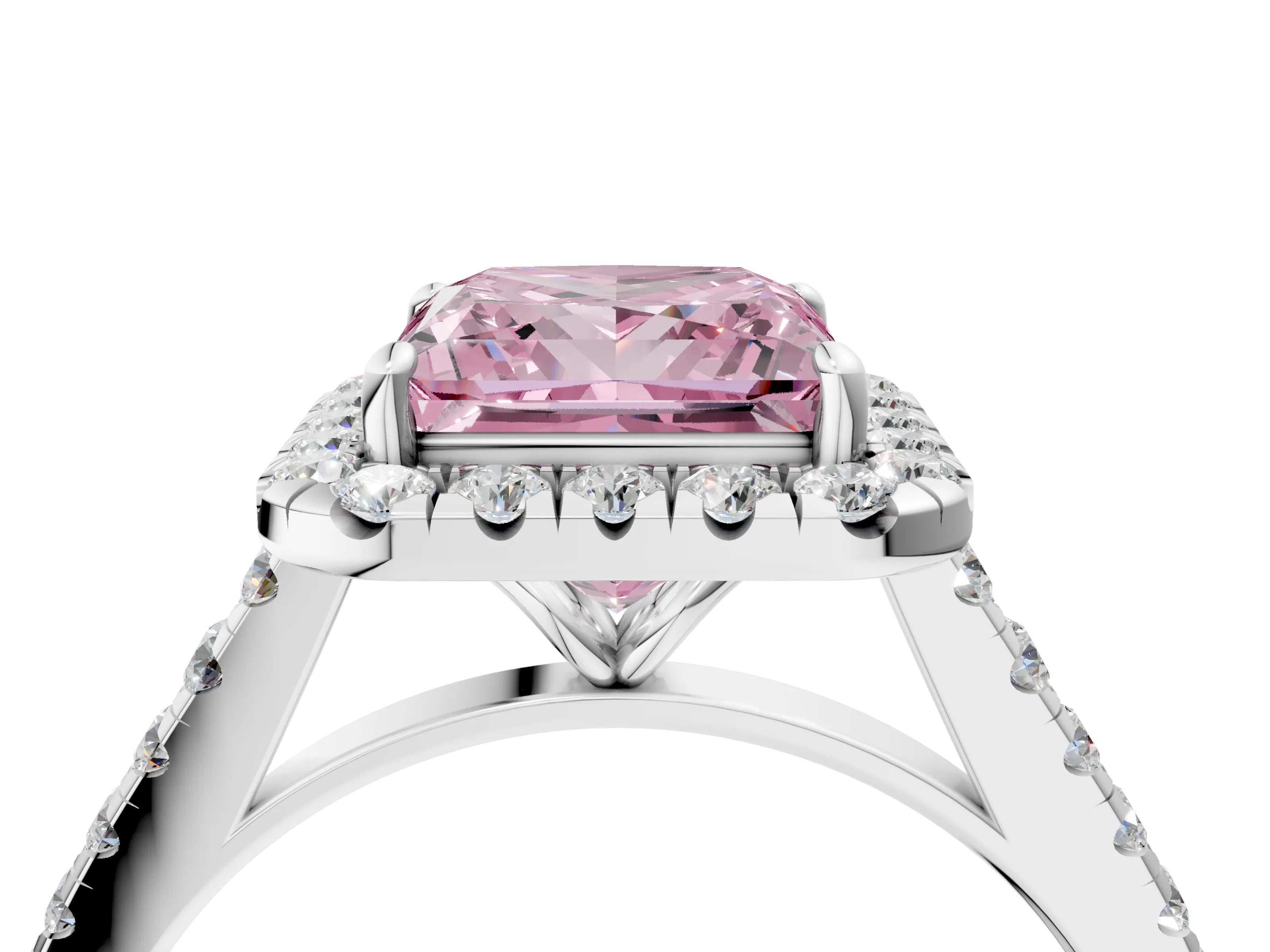 White gold Fancy Pink Princess Cut Halo Pave Diamond Engagement Ring with Four-Prong Setting_4