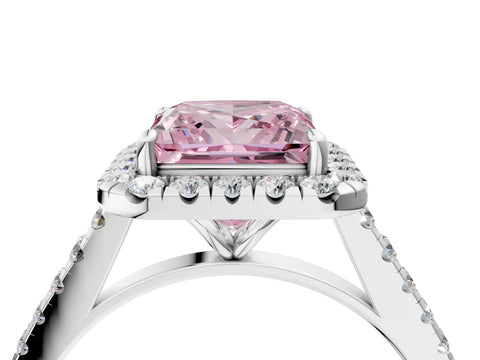White gold Fancy Pink Princess Cut Halo Pave Diamond Engagement Ring with Four-Prong Setting_4