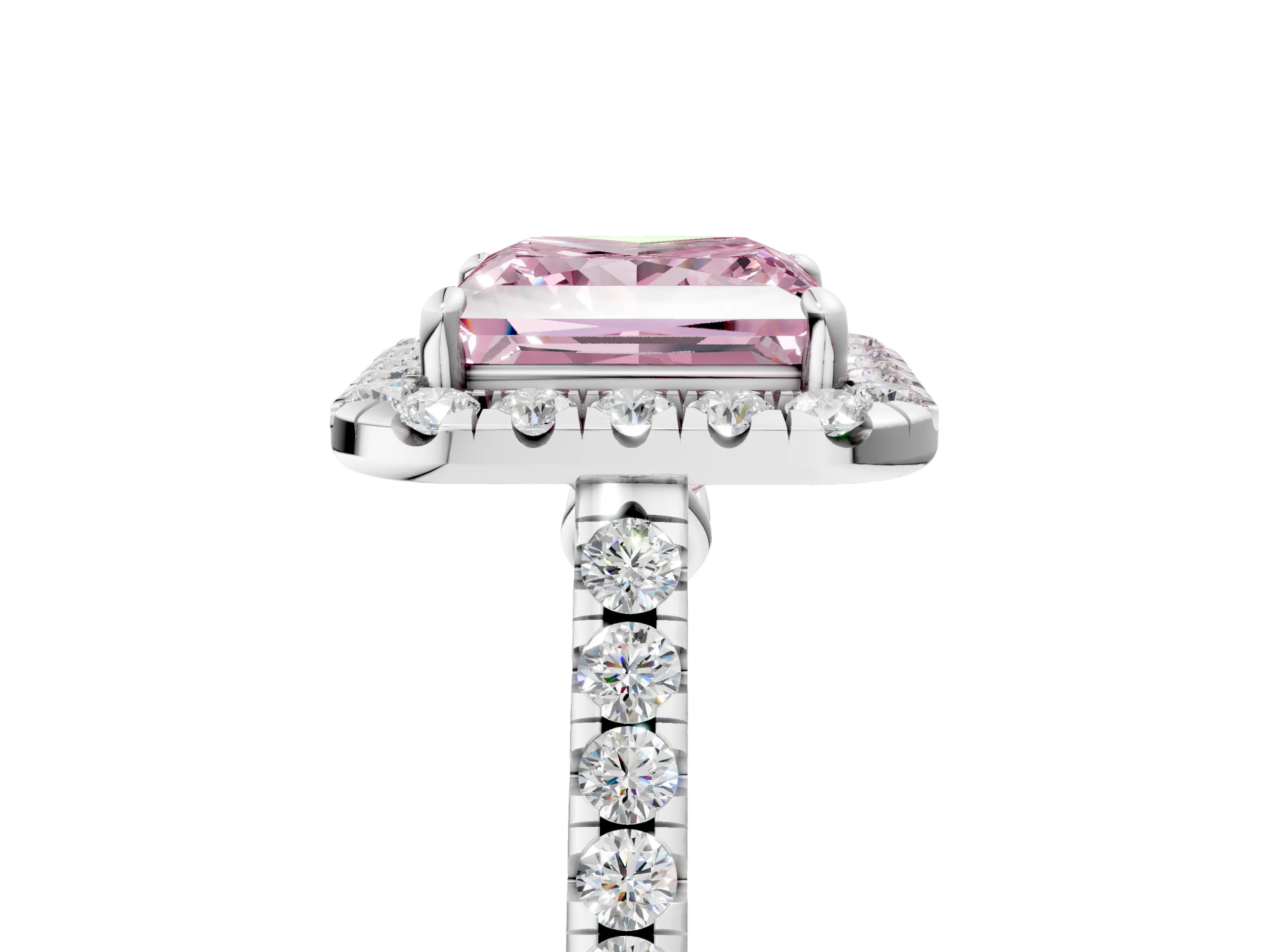 White gold Fancy Pink Princess Cut Halo Pave Diamond Engagement Ring with Four-Prong Setting_5