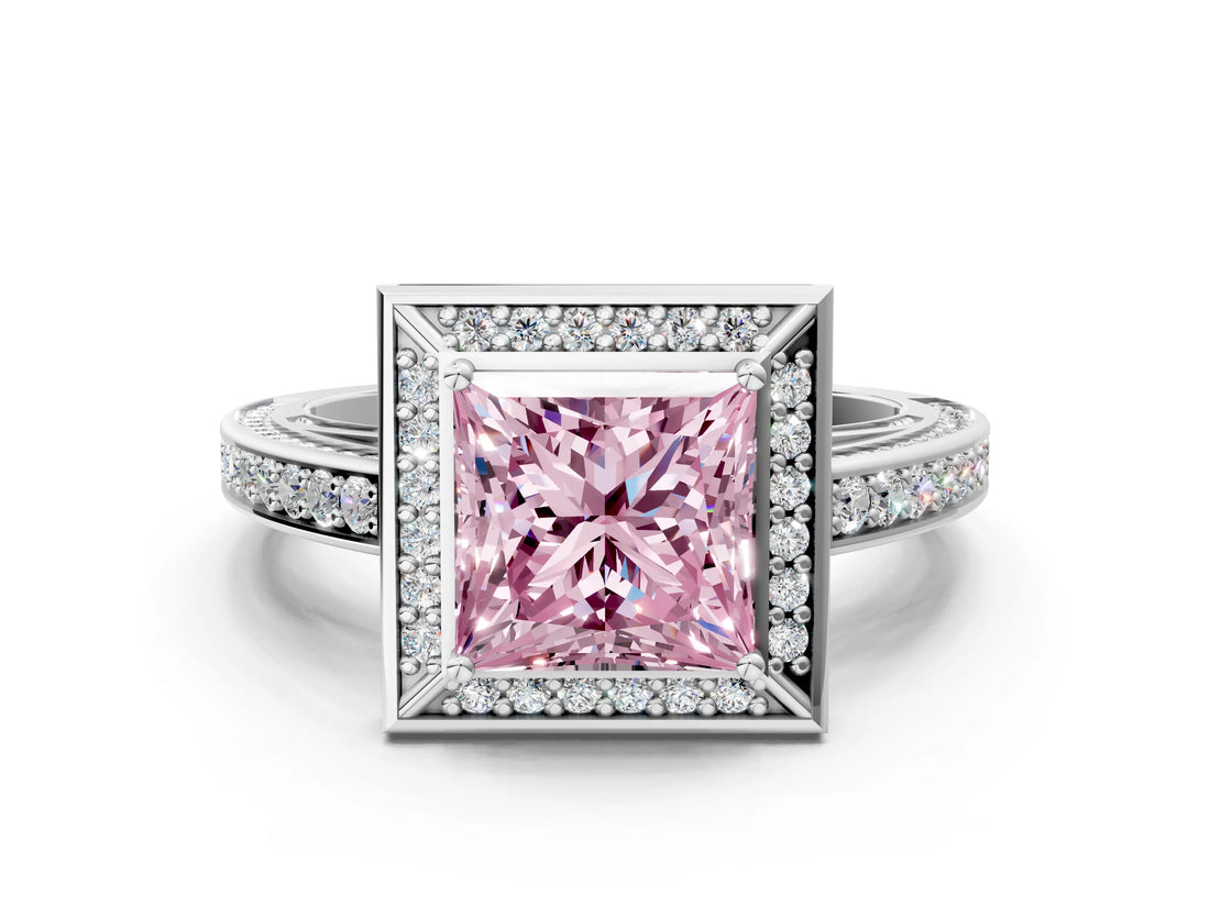 White gold Fancy Pink Princess  Cut Halo Pave Split Shank Prong Setting Ring_44