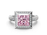 White gold Fancy Pink Princess  Cut Halo Pave Split Shank Prong Setting Ring_44