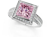 White gold Fancy Pink Princess  Cut Halo Pave Split Shank Prong Setting Ring_45