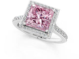 White gold Fancy Pink Princess Cut Halo Round Diamond Pavé Band with Four-Prong Setting_34