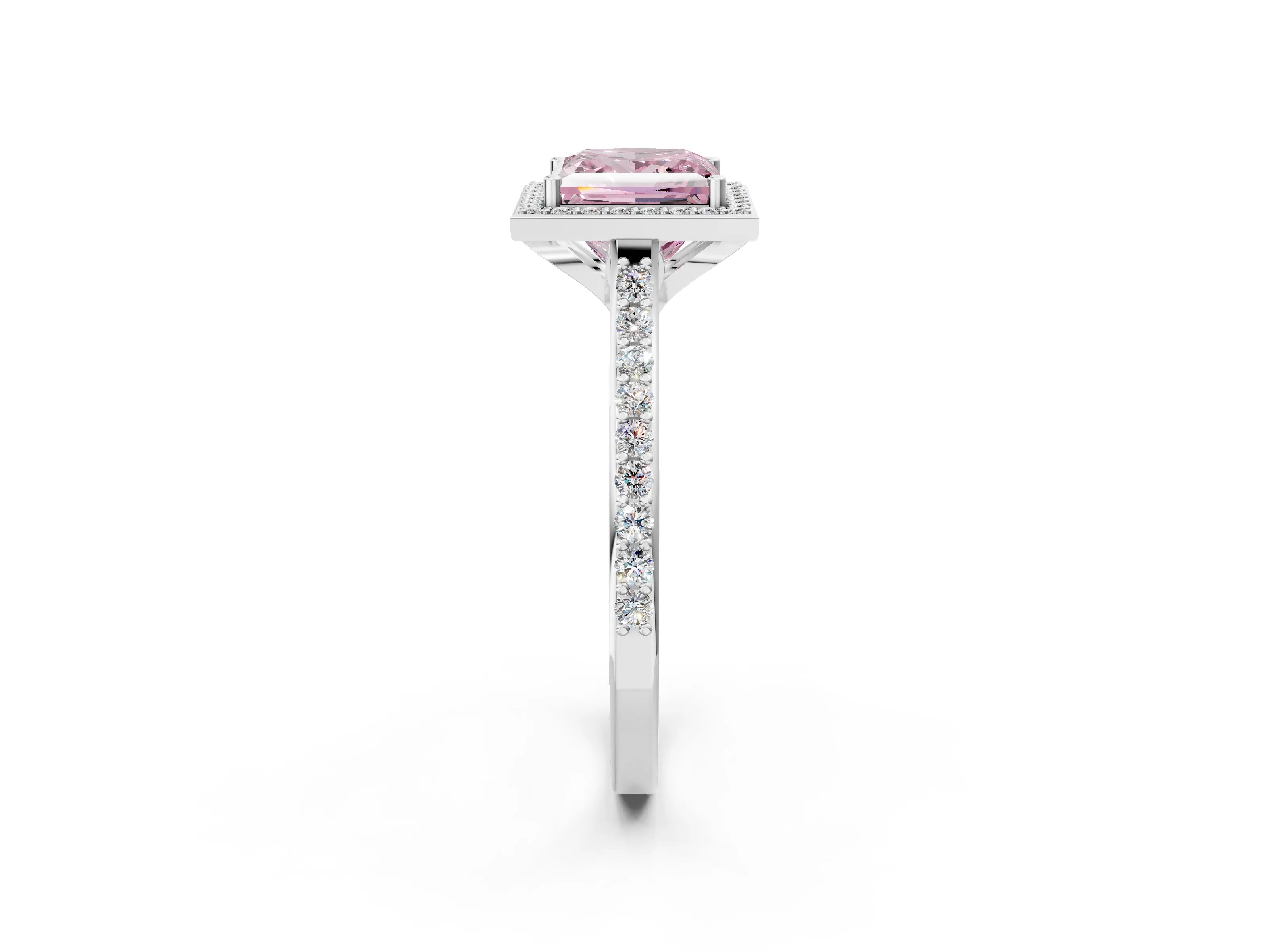 White gold Fancy Pink Princess Cut Halo Round Diamond Pavé Band with Four-Prong Setting_35