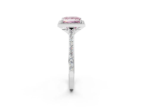 White gold Fancy Pink Princess Cut Halo Round Diamond Pavé Band with Four-Prong Setting_35