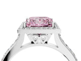 White gold Fancy Pink Princess Cut Halo Round Diamond Pavé Band with Four-Prong Setting_37