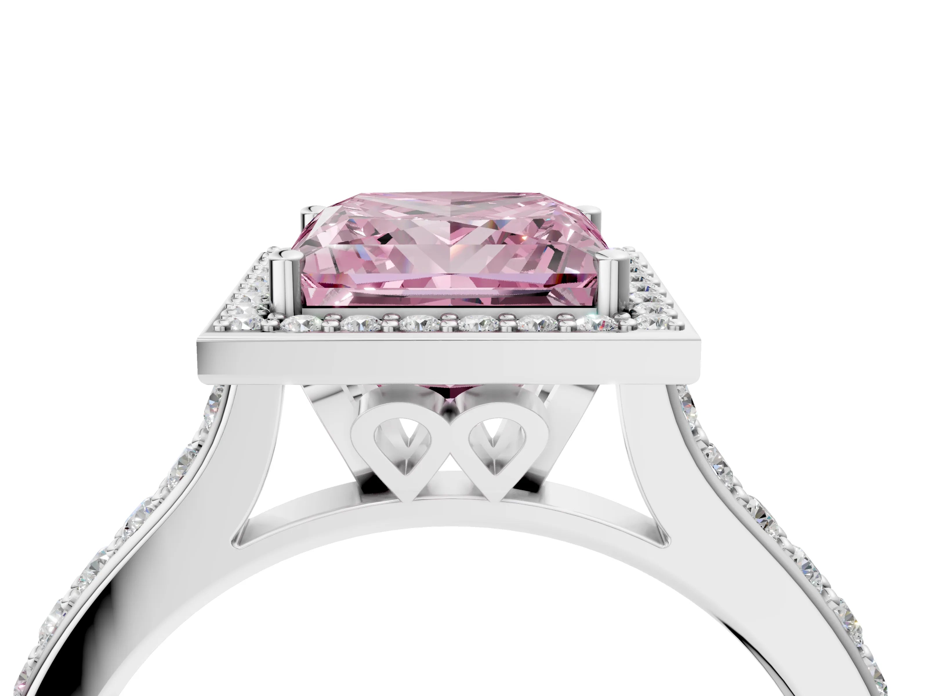 White gold Fancy Pink Princess Cut Halo Round Diamond Pavé Band with Four-Prong Setting_37