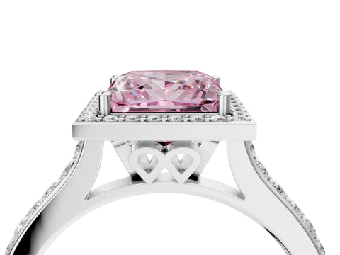 White gold Fancy Pink Princess Cut Halo Round Diamond Pavé Band with Four-Prong Setting_37
