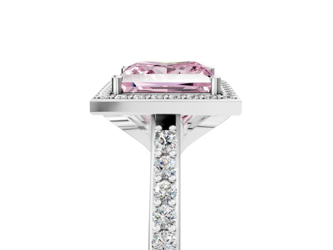 White gold Fancy Pink Princess Cut Halo Round Diamond Pavé Band with Four-Prong Setting_38