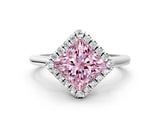 White gold Fancy Pink Princess Cut Halo Round Diamond Solitaire Engagement Ring with Pave Band and Four-Prong Setting_24