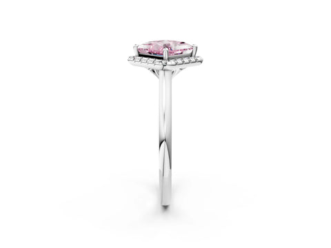 White gold Fancy Pink Princess Cut Halo Round Diamond Solitaire Engagement Ring with Pave Band and Four-Prong Setting_26