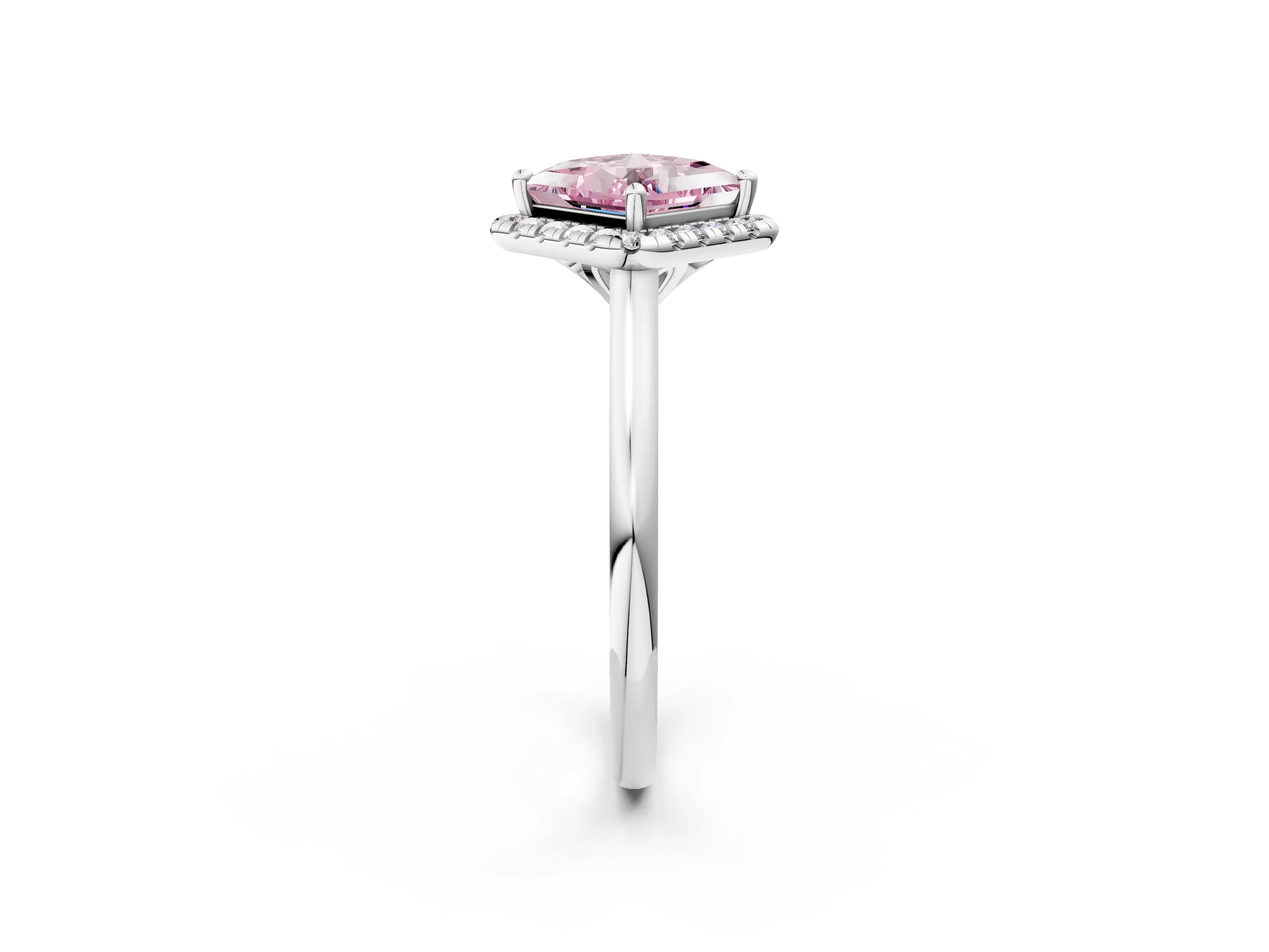 White gold Fancy Pink Princess Cut Halo Round Diamond Solitaire Engagement Ring with Pave Band and Four-Prong Setting_26