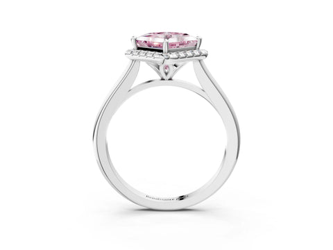 White gold Fancy Pink Princess Cut Halo Round Diamond Solitaire Engagement Ring with Pave Band and Four-Prong Setting_27