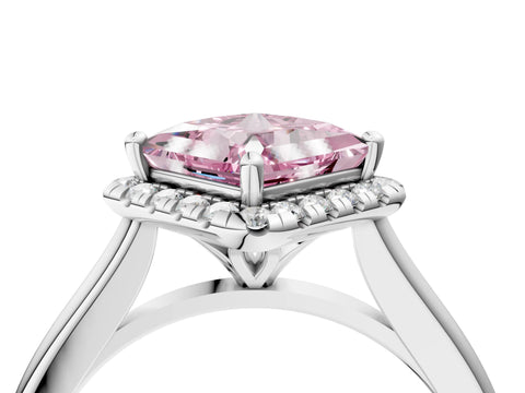 White gold Fancy Pink Princess Cut Halo Round Diamond Solitaire Engagement Ring with Pave Band and Four-Prong Setting_28