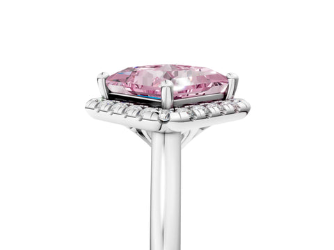 White gold Fancy Pink Princess Cut Halo Round Diamond Solitaire Engagement Ring with Pave Band and Four-Prong Setting_29
