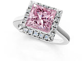 White gold Fancy Pink Princess Cut Halo Round Diamond Solitaire Ring with Pavé Band and Four-Prong Setting_13