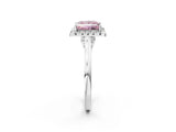 White gold Fancy Pink Princess Cut Halo Round Diamond Solitaire Ring with Pavé Band and Four-Prong Setting_14