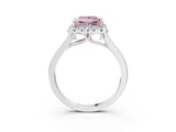 White gold Fancy Pink Princess Cut Halo Round Diamond Solitaire Ring with Pavé Band and Four-Prong Setting_15
