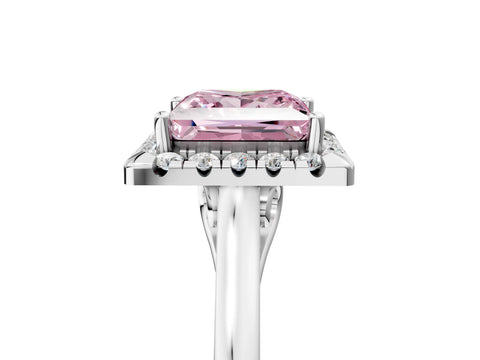 White gold Fancy Pink Princess Cut Halo Round Diamond Solitaire Ring with Pavé Band and Four-Prong Setting_17