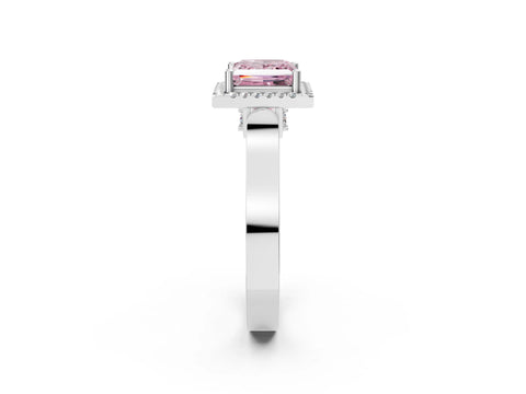 White gold Fancy Pink Princess Cut Halo Round Diamond Twist Band with Four-Prong Setting_26